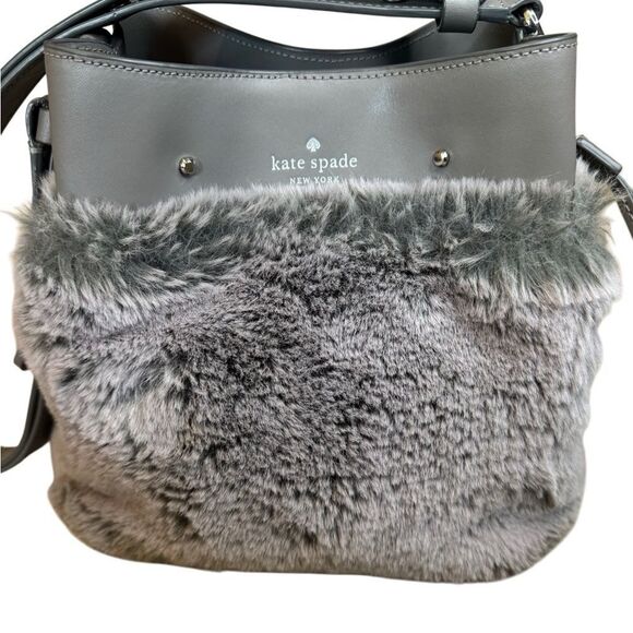Kate Spade Marti Faux Fur Small Bucket Bag  in Grey Cat - Picture 4 of 13